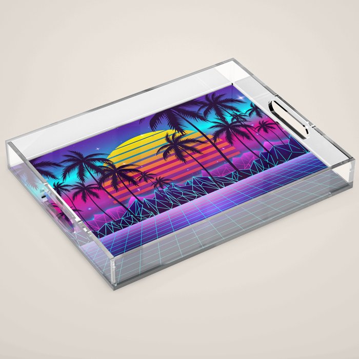 Radiant Sunset Synthwave Acrylic Tray Gallery Image 1
