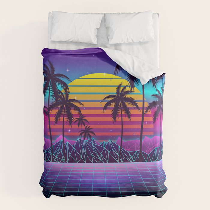 Radiant Sunset Synthwave Duvet Cover