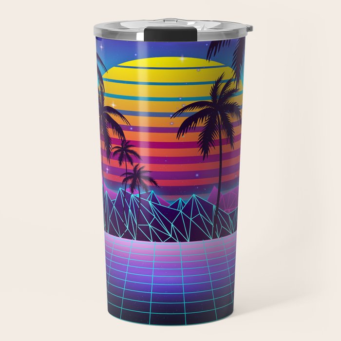 Radiant Sunset Synthwave Travel Mug Gallery Image 1