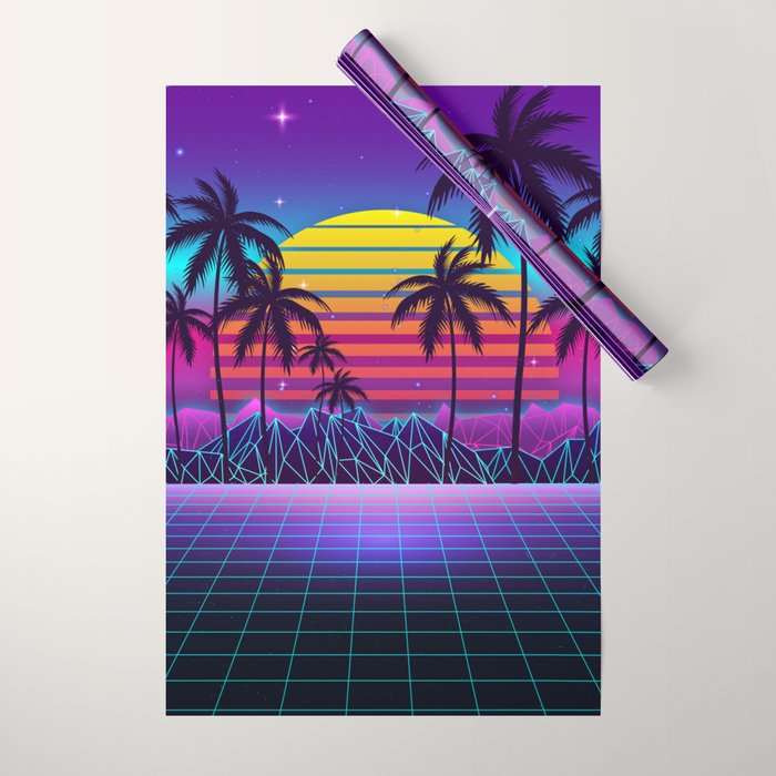 Radiant Sunset Synthwave Wrapping Paper Gallery Image 1