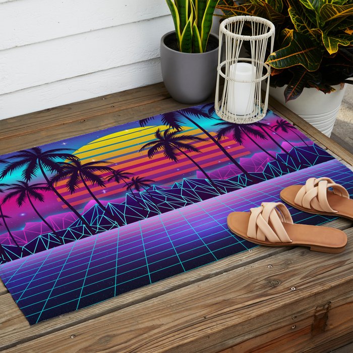 Radiant Sunset Synthwave Outdoor Rug Gallery Image 2