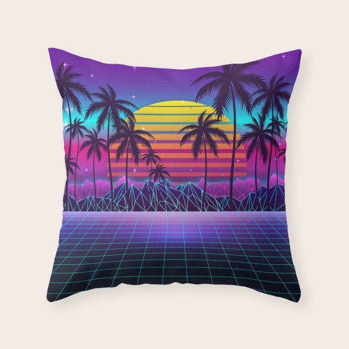 Radiant Sunset Synthwave Throw Pillow Gallery Image 6