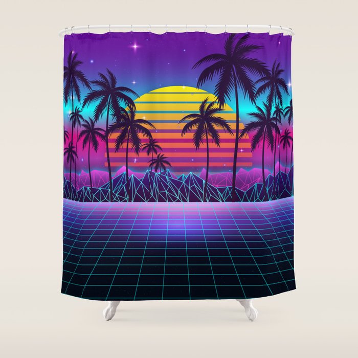 Radiant Sunset Synthwave Shower Curtain Gallery Image 1