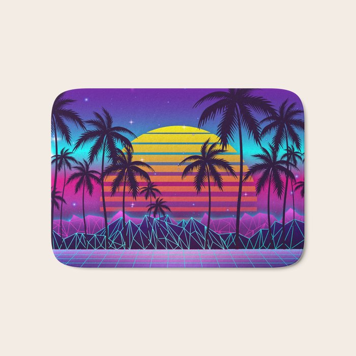Radiant Sunset Synthwave Bath Mat Gallery Image 1