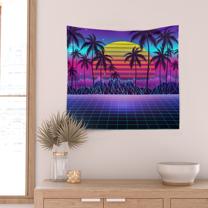 Radiant Sunset Synthwave Wall Tapestry Gallery Image 2