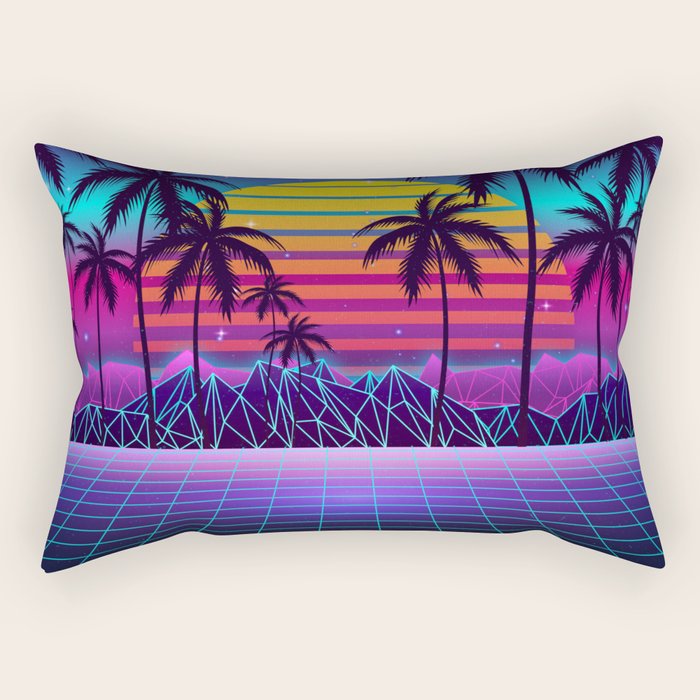 Radiant Sunset Synthwave Rectangular Pillow Gallery Image 2