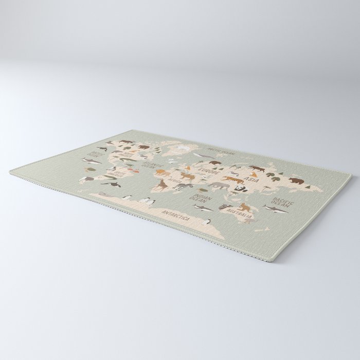 Kids world map with animals in green Rug Gallery Image 3