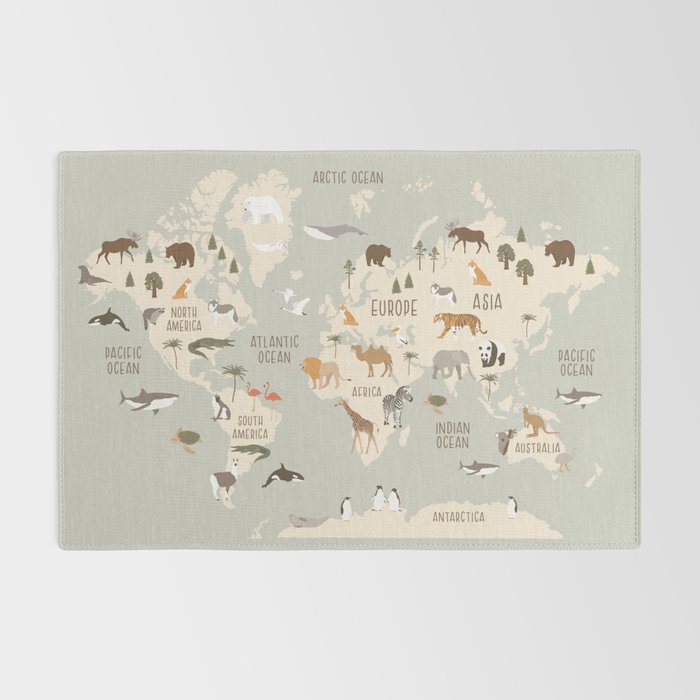 Kids world map with animals in green Rug Gallery Image 2
