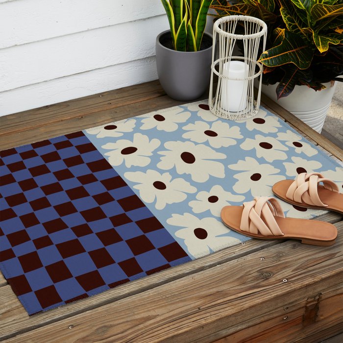 Flowers_checkerboard  Outdoor Rug Gallery Image 2