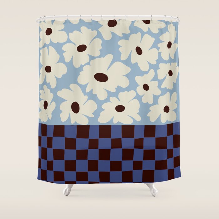 Flowers_checkerboard  Shower Curtain Gallery Image 1