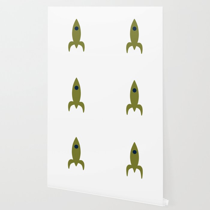 Space Age Rocket Ships - Atomic Age Mid-Century Modern Pattern in Mid Mod Beige and Olive Wallpaper Gallery Image 2