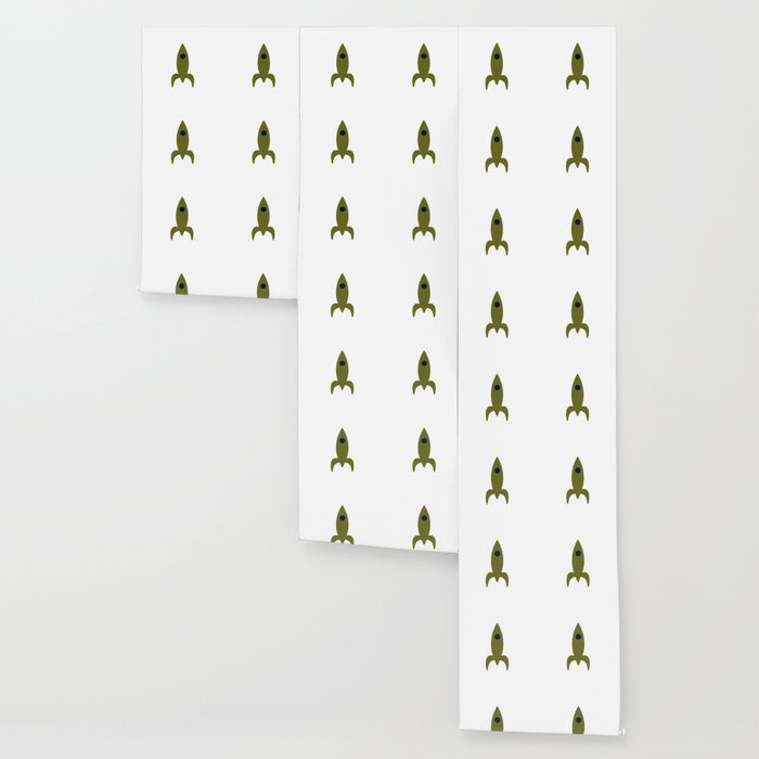 Space Age Rocket Ships - Atomic Age Mid-Century Modern Pattern in Mid Mod Beige and Olive Wallpaper Gallery Image 3