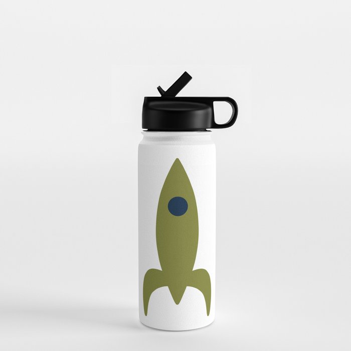 Space Age Rocket Ships - Atomic Age Mid-Century Modern Pattern in Mid Mod Beige and Olive Water Bottle Gallery Image 1
