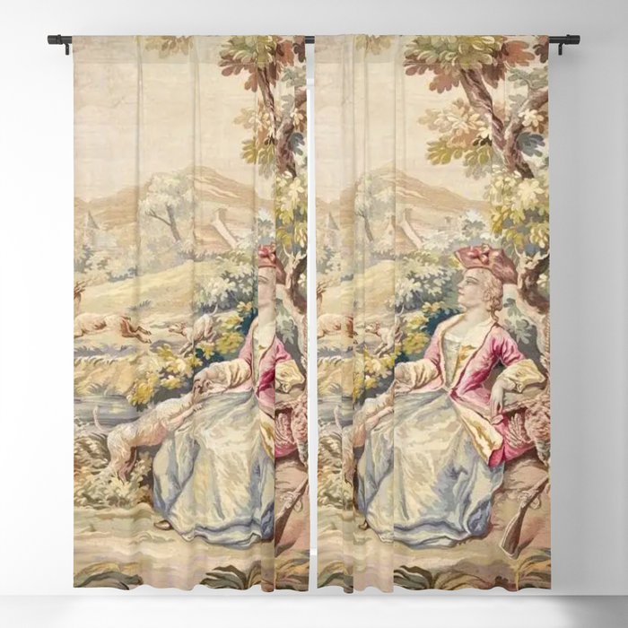Antique 19th Century French Aubusson Tapestry Romantic Hunting Scene Window Curtain Gallery Image 5