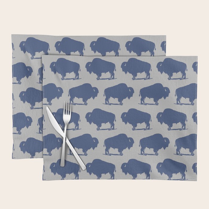 Buffalo Bison Pattern Blue and Gray Placemat Gallery Image 1