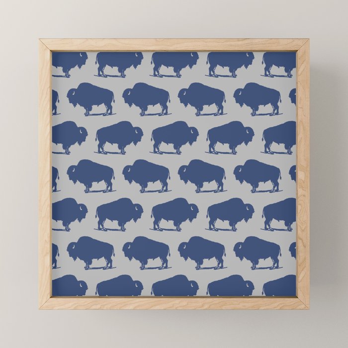 Buffalo Bison Pattern Blue and Gray Mini Art Print Gallery Image 1