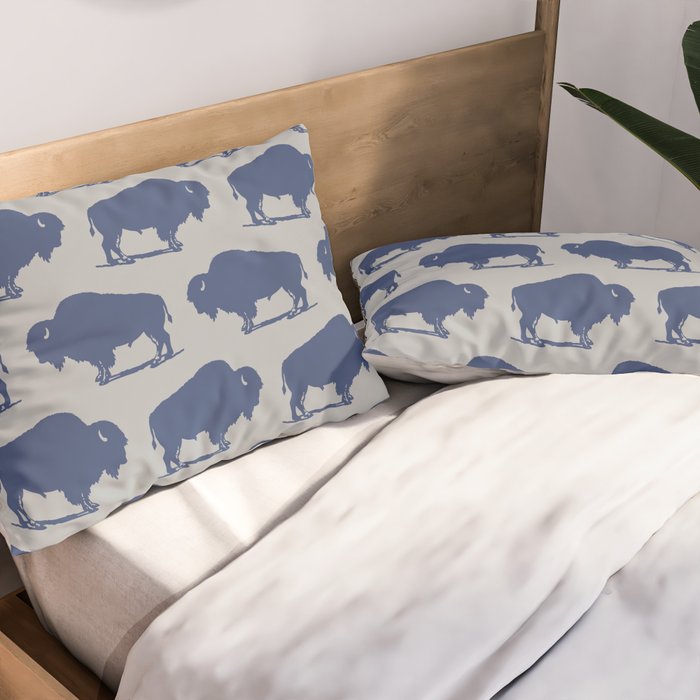 Buffalo Bison Pattern Blue and Gray Pillow Sham Gallery Image 2