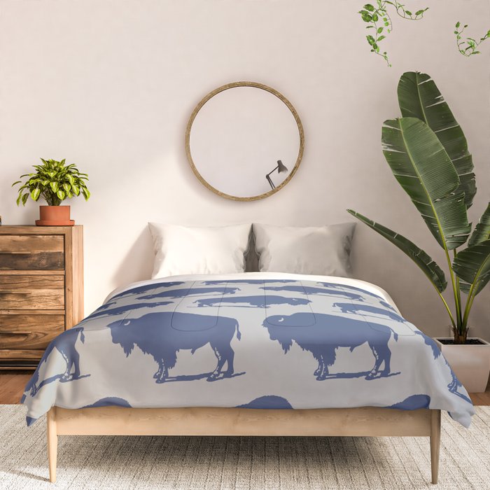 Buffalo Bison Pattern Blue and Gray Comforter Gallery Image 3