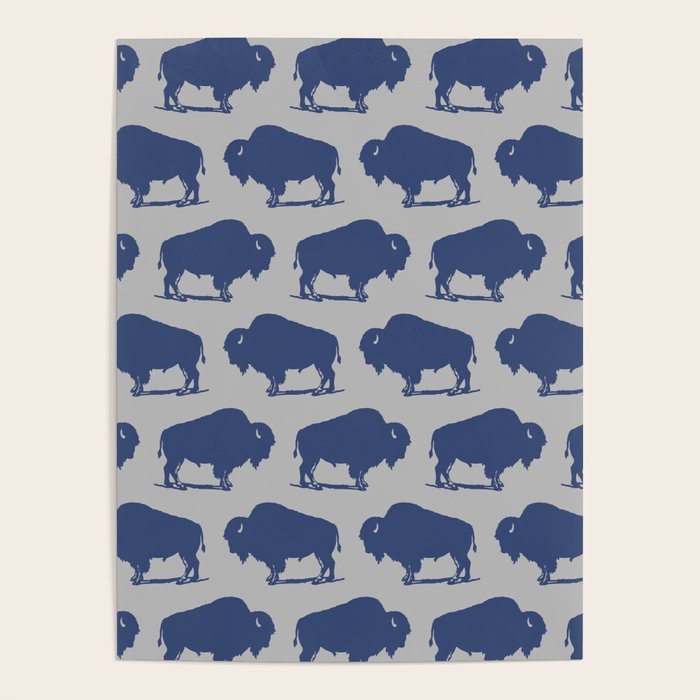 Buffalo Bison Pattern Blue and Gray Poster Gallery Image 4