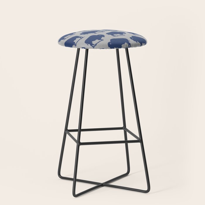 Buffalo Bison Pattern Blue and Gray Stool Gallery Image 1
