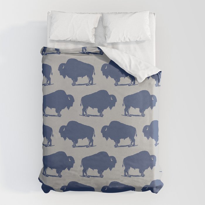 Buffalo Bison Pattern Blue and Gray Duvet Cover Gallery Image 1
