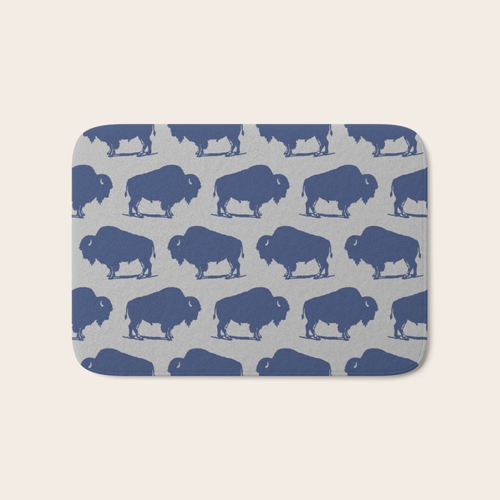 Buffalo Bison Pattern Blue and Gray Bath Mat Gallery Image 1
