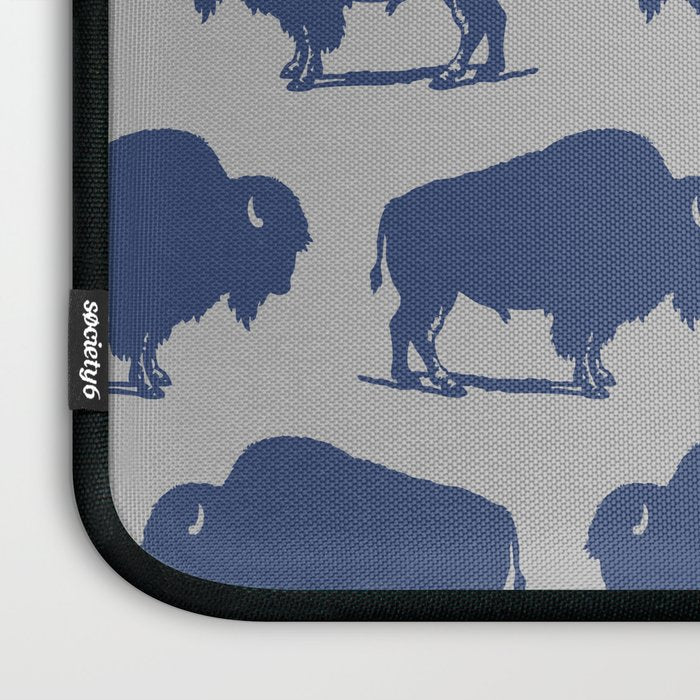 Buffalo Bison Pattern Blue and Gray Laptop Sleeve Gallery Image 3