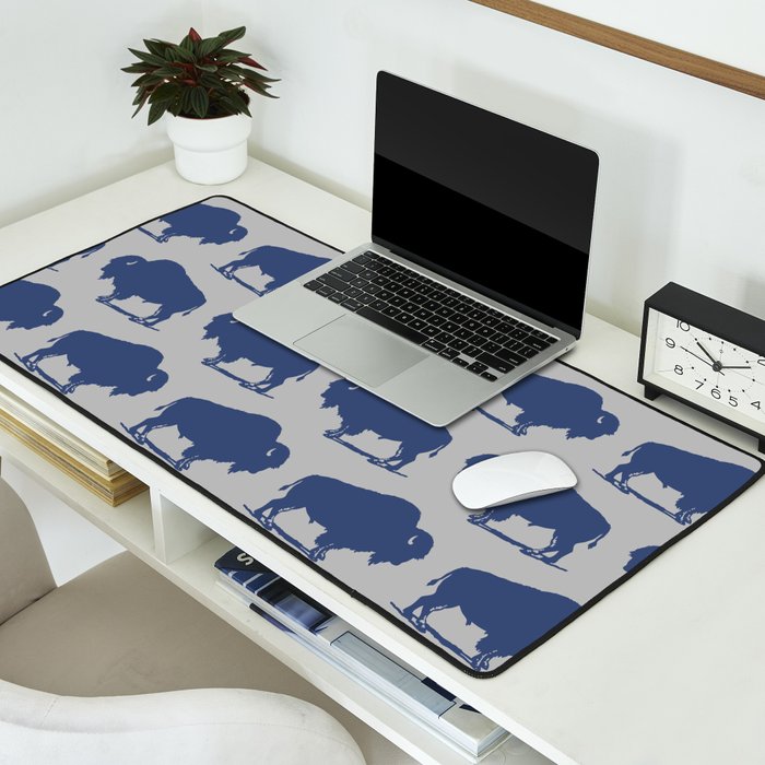 Buffalo Bison Pattern Blue and Gray Desk Mat Gallery Image 2