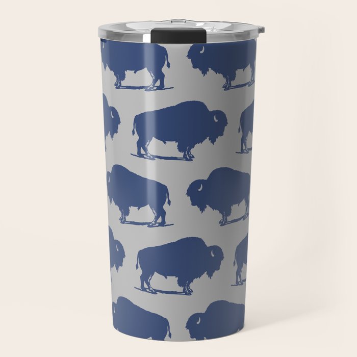 Buffalo Bison Pattern Blue and Gray Travel Mug Gallery Image 1