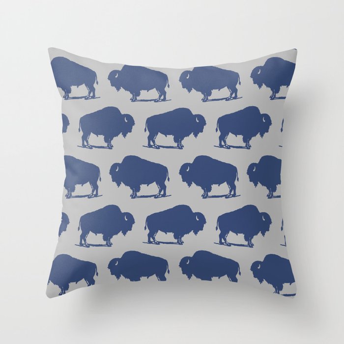 Buffalo Bison Pattern Blue and Gray Throw Pillow Gallery Image 6