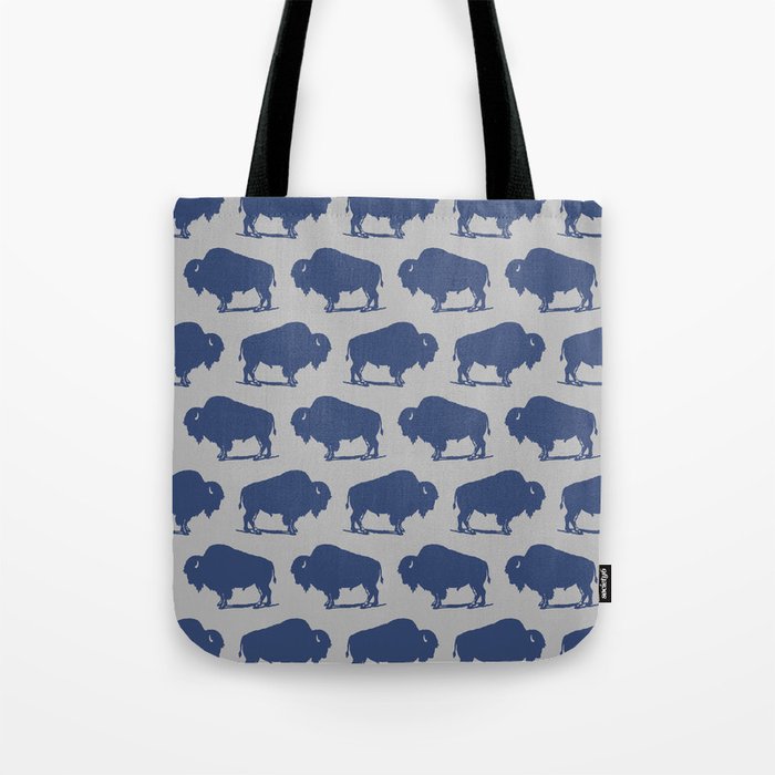 Buffalo Bison Pattern Blue and Gray Tote Bag Gallery Image 1