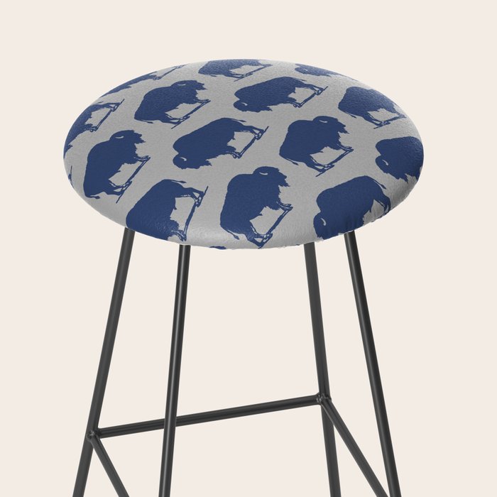 Buffalo Bison Pattern Blue and Gray Stool Gallery Image 2