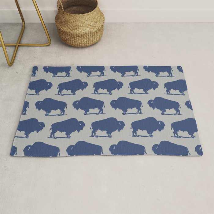 Buffalo Bison Pattern Blue and Gray Rug Gallery Image 1