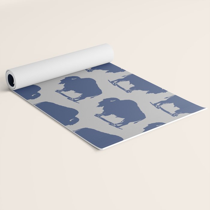 Buffalo Bison Pattern Blue and Gray Yoga Mat Gallery Image 2