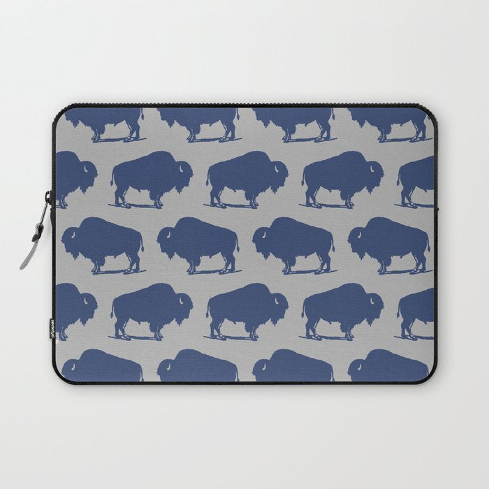 Buffalo Bison Pattern Blue and Gray Laptop Sleeve Gallery Image 1