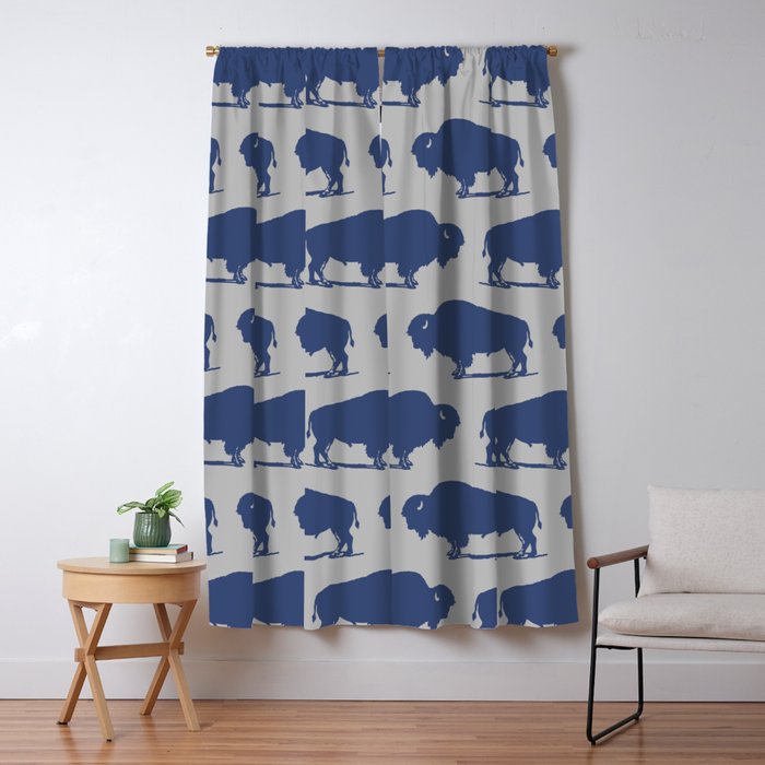 Buffalo Bison Pattern Blue and Gray Window Curtain Gallery Image 5