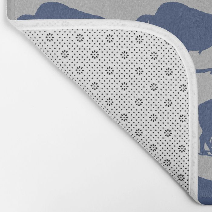 Buffalo Bison Pattern Blue and Gray Bath Mat Gallery Image 2