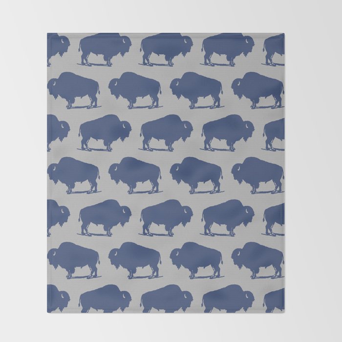 Buffalo Bison Pattern Blue and Gray Throw Blanket Gallery Image 2