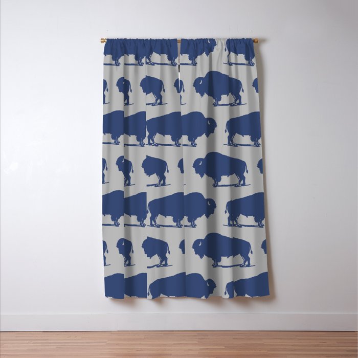 Buffalo Bison Pattern Blue and Gray Window Curtain Gallery Image 3