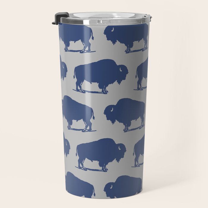 Buffalo Bison Pattern Blue and Gray Travel Mug Gallery Image 3