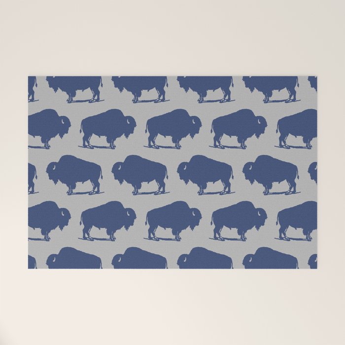 Buffalo Bison Pattern Blue and Gray Welcome Mat Gallery Image 1