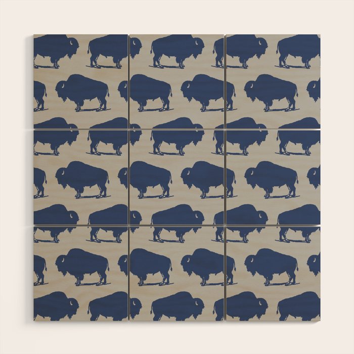 Buffalo Bison Pattern Blue and Gray Wood Wall Art Gallery Image 1
