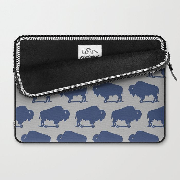 Buffalo Bison Pattern Blue and Gray Laptop Sleeve Gallery Image 2