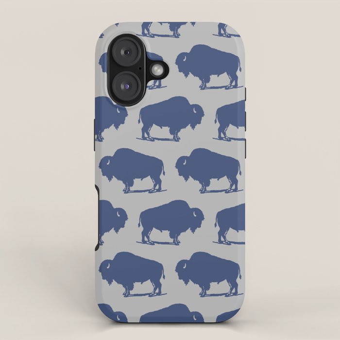 Buffalo Bison Pattern Blue and Gray iPhone Case Gallery Image 1