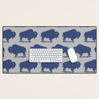 Buffalo Bison Pattern Blue and Gray Desk Mat Gallery Image 1