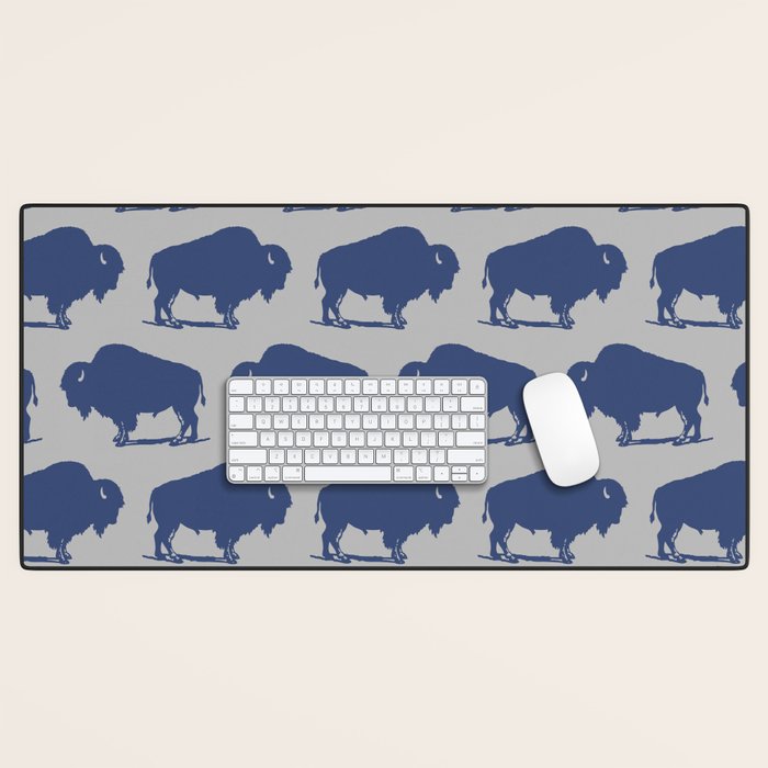 Buffalo Bison Pattern Blue and Gray Desk Mat Gallery Image 1