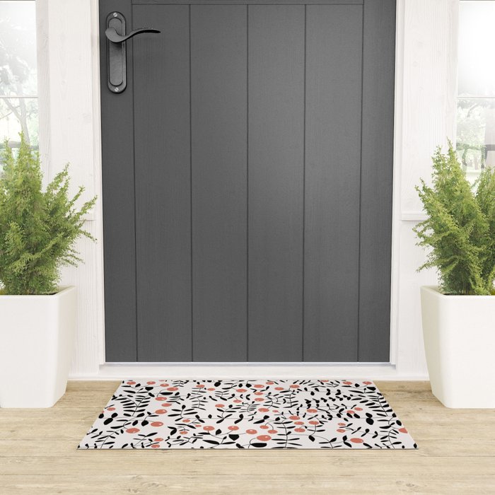 Block print berries black and white Welcome Mat Gallery Image 3