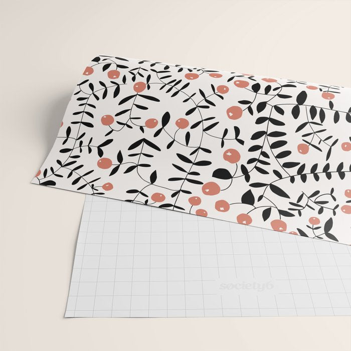 Block print berries black and white Wrapping Paper Gallery Image 2