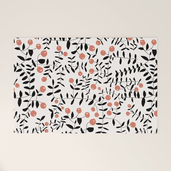 Block print berries black and white Welcome Mat Gallery Image 1