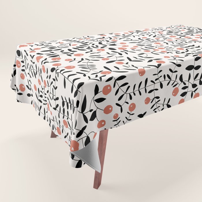 Block print berries black and white Tablecloth Gallery Image 1